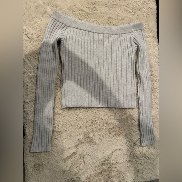 aerie Sweaters - Aerie Light Gray Off-Shoulder Ribbed Sweater